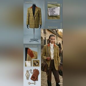 VTG Romanian Wool Blazer | Plaid Tweed, Suede Accent Collar, Dark Academia